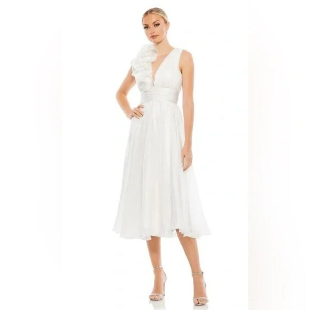 V-neckline Alluring Midi Dress by Mac Duggal 70165 Size 6 (See model pictures)
